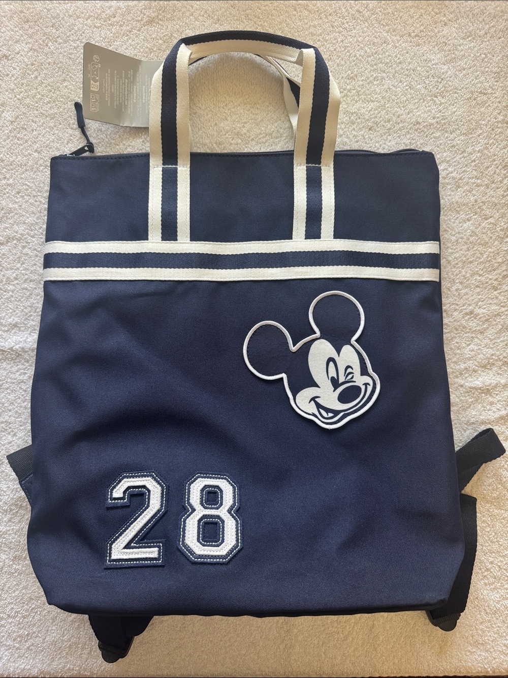 Disney Navy and Cream Mickey Mouse Collegiate Canvas Backpack Tote